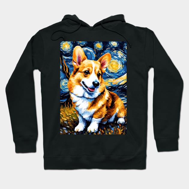 Adorable Pembroke Welsh Corgi Dog Breed Painting in a Van Gogh Starry Night Art Style Hoodie by Art-Jiyuu